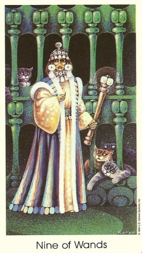 9 of Wands - Tarot of the Cat People by Karen Kuykendall