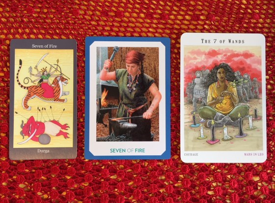 Seven of Wands - Dark Goddess Tarot, Gaian Tarot &amp; Next World Tarot