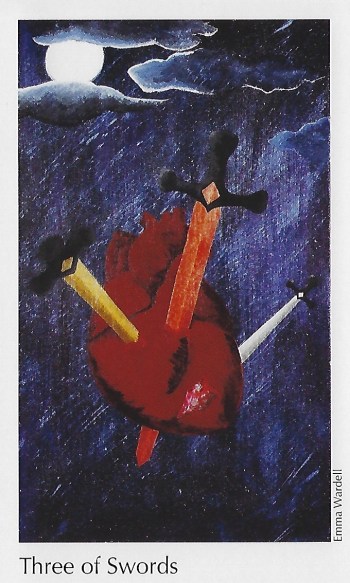 Three of Swords - The Elora Tarot Deck, conceived by Shelley Carter, this artwork by Emma Wardell